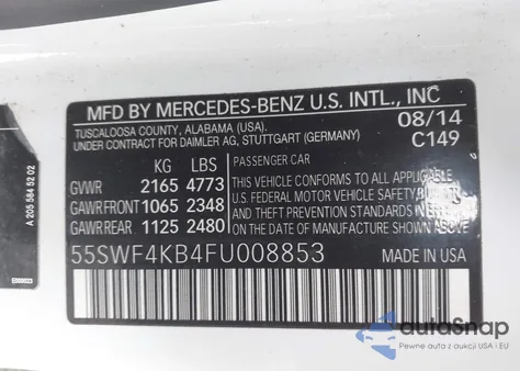 2015 Mercedes-Benz C 300 4Matic из США, поврежденный, VIN 55SWF4KB4FU008853